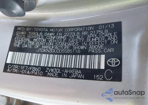 2013 Toyota Prius Three из США, поврежденный, VIN JTDKN3DU2D5585116